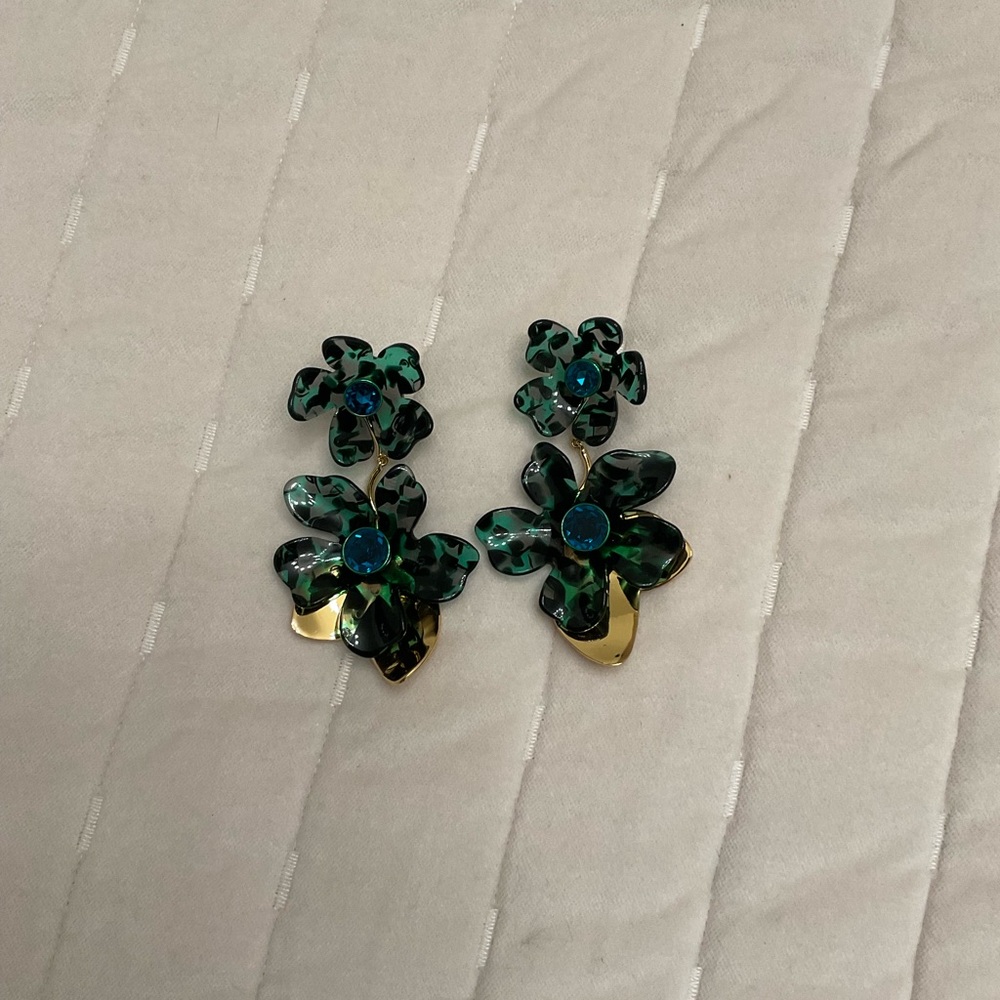 Kate Spade Green and Gold Floral Earrings